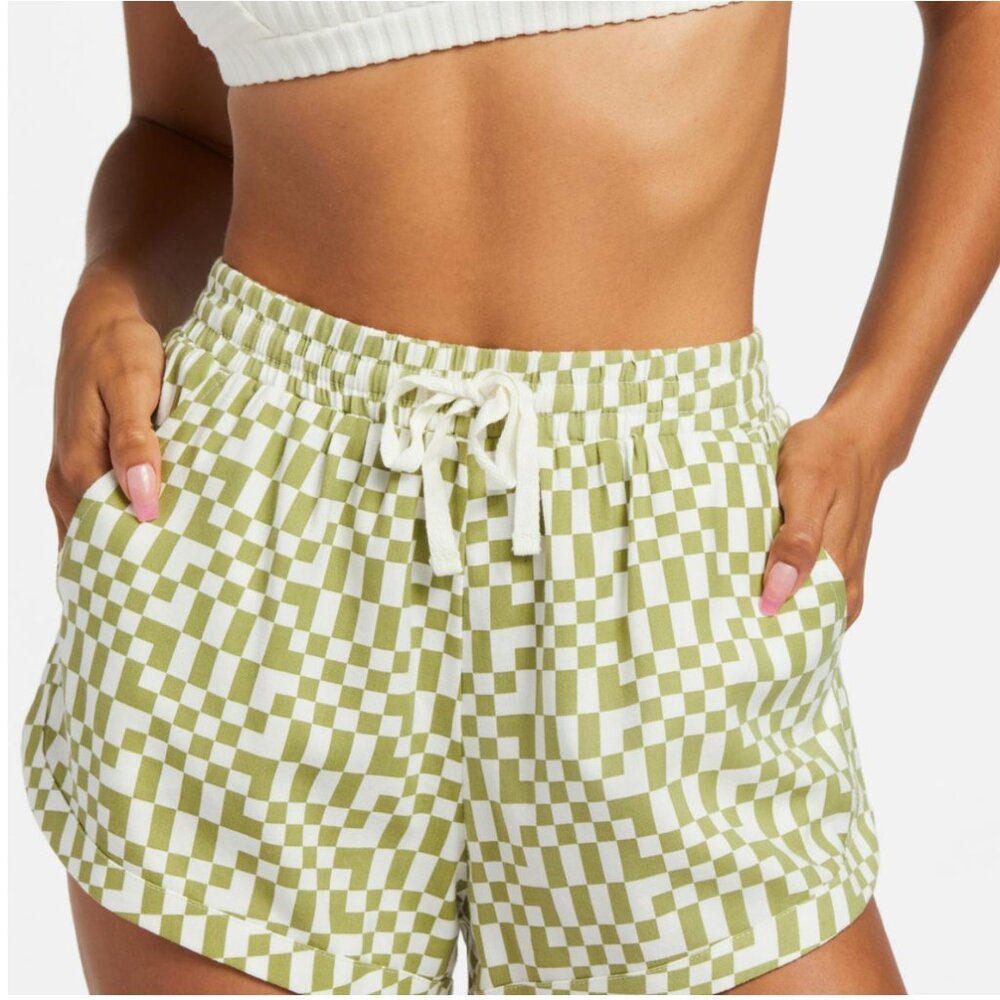 Billabong Road Trippin Green & White Checkered Shorts